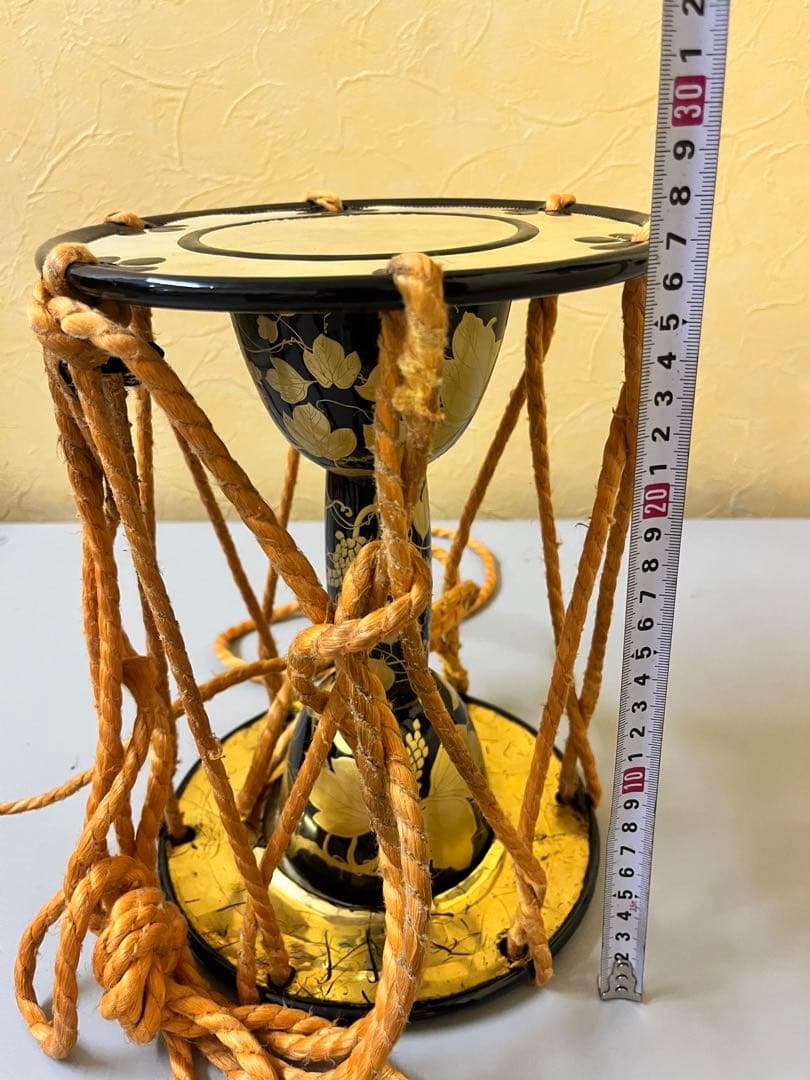 蒔絵締太鼓 漆塗り 和楽器 装飾用 インテリア 和風 小鼓 置物 漆塗り 金装飾
