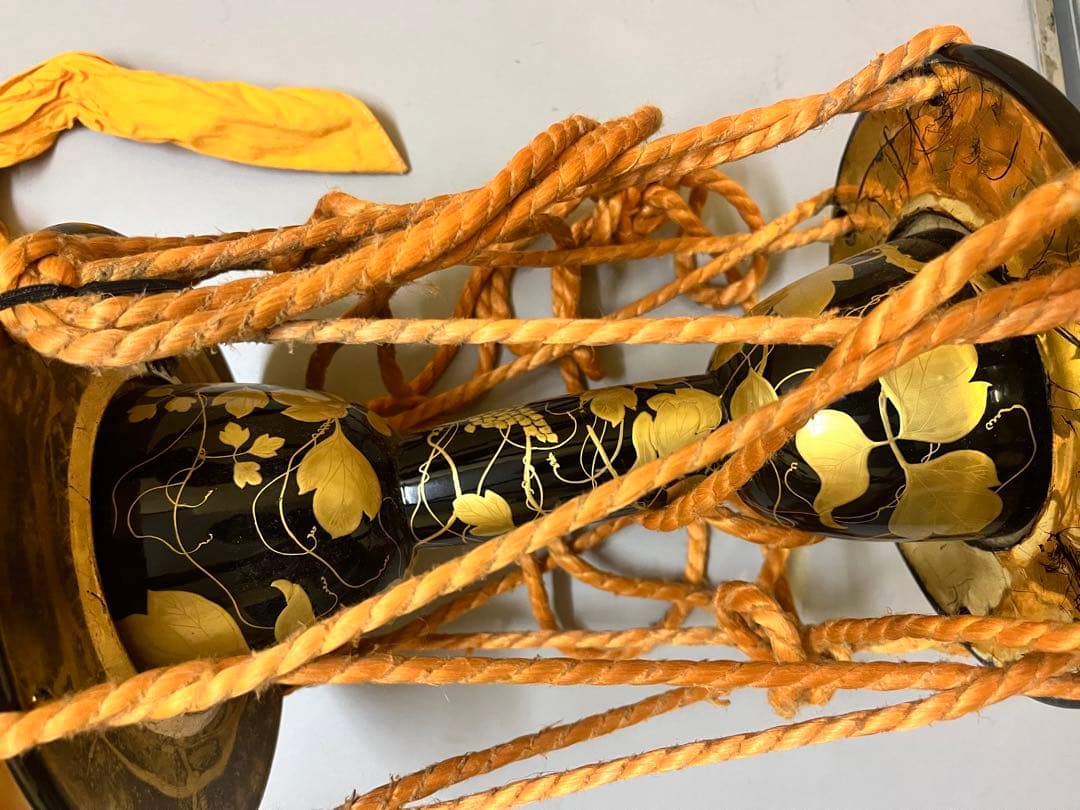 蒔絵締太鼓 漆塗り 和楽器 装飾用 インテリア 和風 小鼓 置物 漆塗り 金装飾