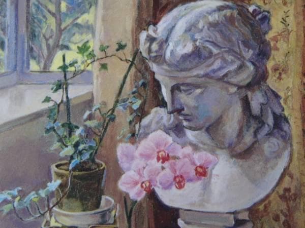 大縄久恵、【朝の窓辺】、希少な額装用画集より、新品額装付