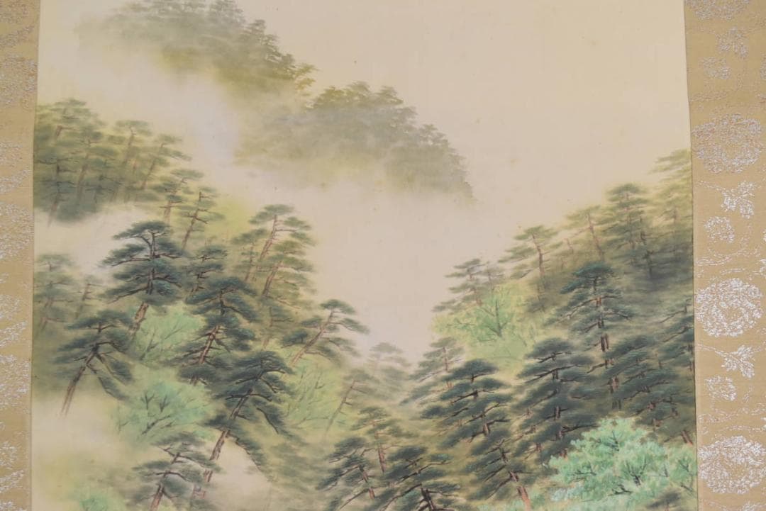 【真作】秋皓/嵐峡山水図/掛軸/名家伝来/AA-872