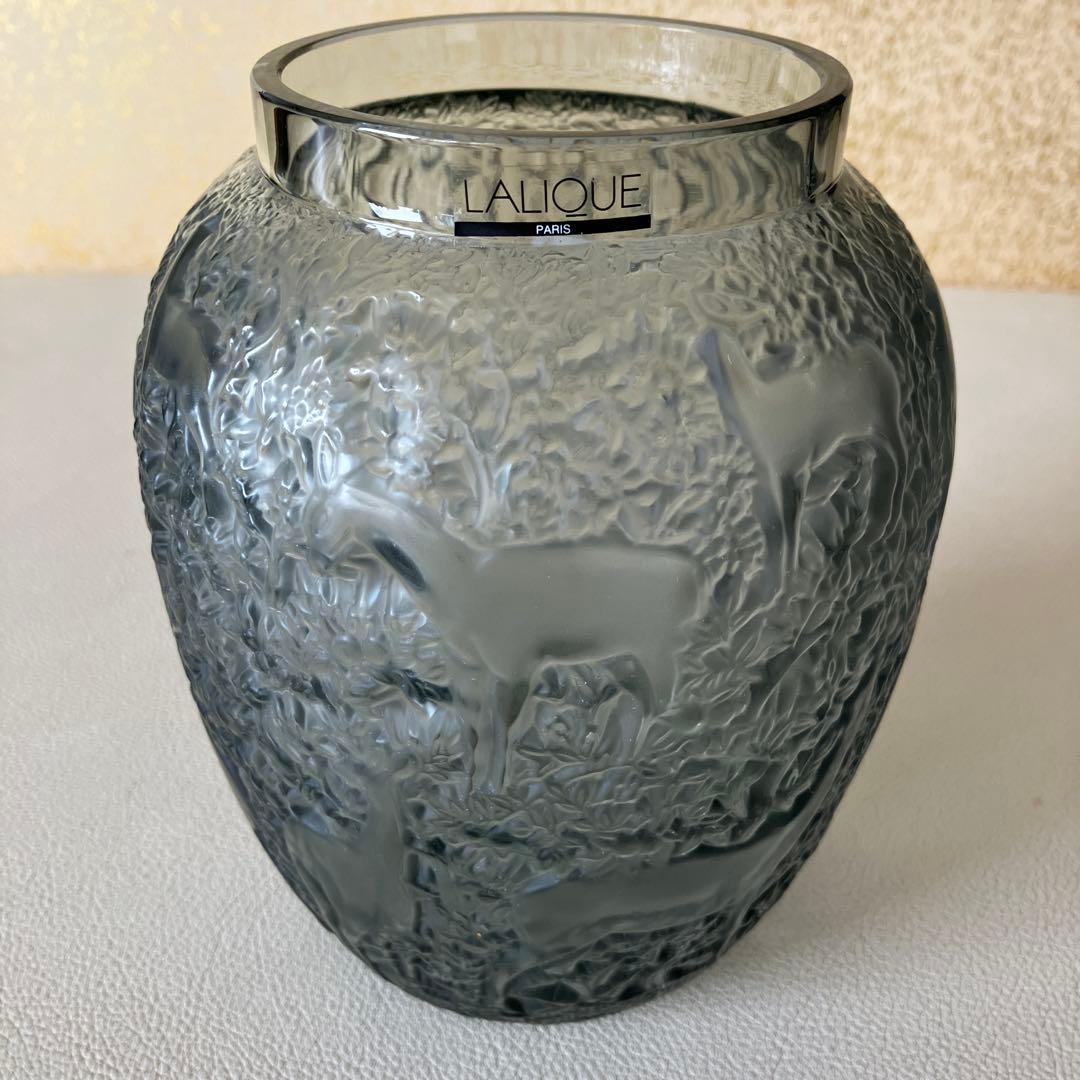 LALIQUE グレー ガラス花瓶 動物模様