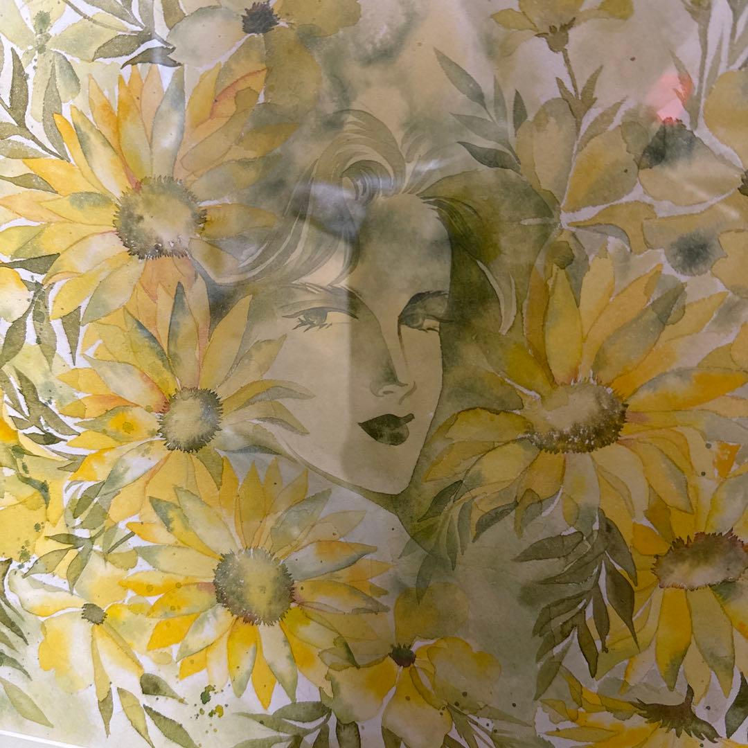 くげ じゅんこ 水彩画 サイン 額縁 付き 58×80 cm