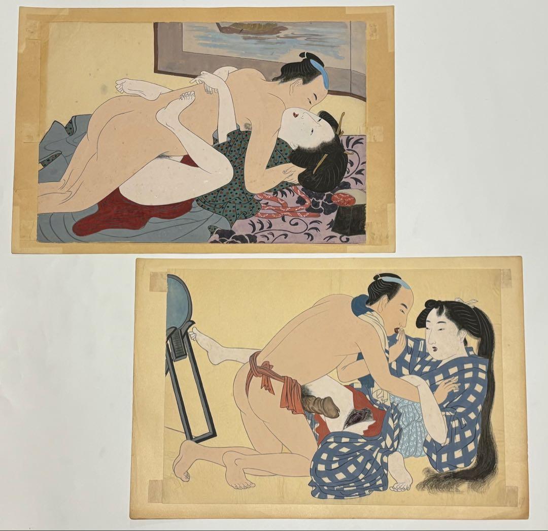 「大判 春画」手書き12枚|艶本 わじるし わ印 日本画 和本