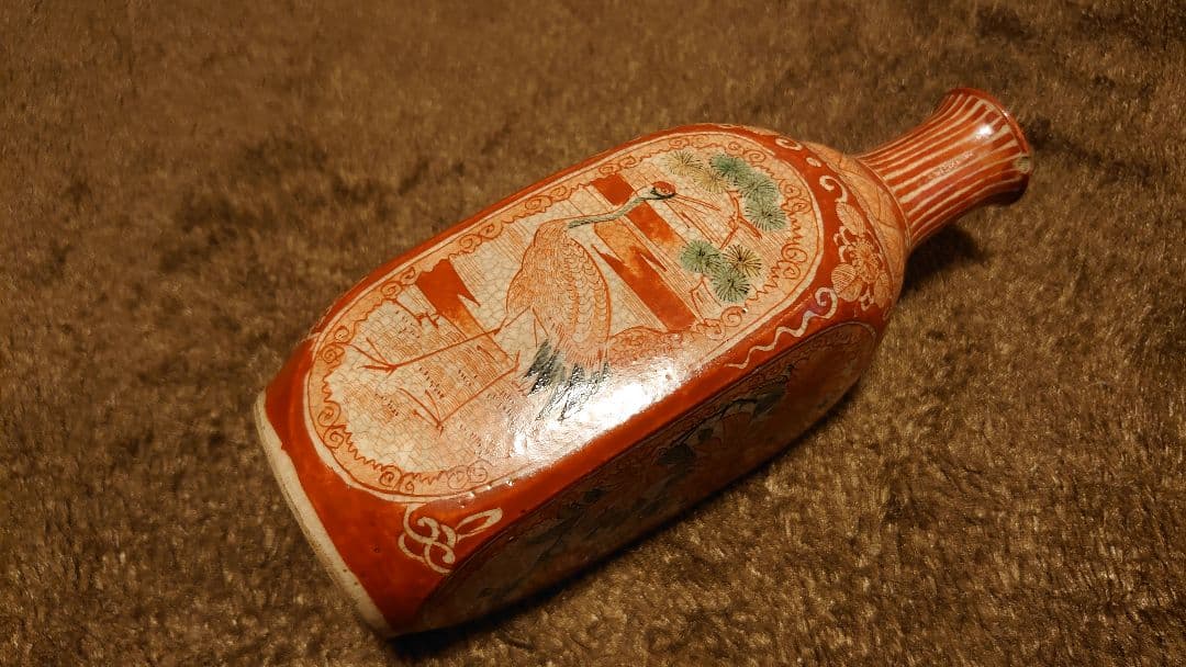 九谷焼　民山　赤絵　徳利　華の図　１客