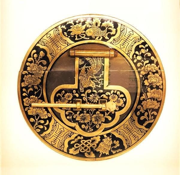 【 古玩彫金 清朝工芸 】 金銅引手金具　 資料館旧展示品