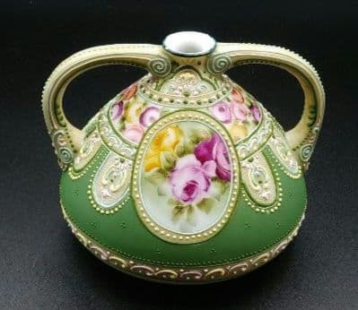 希少 オールドノリタケ メイプルリーフ エナメル盛り上げ 花瓶