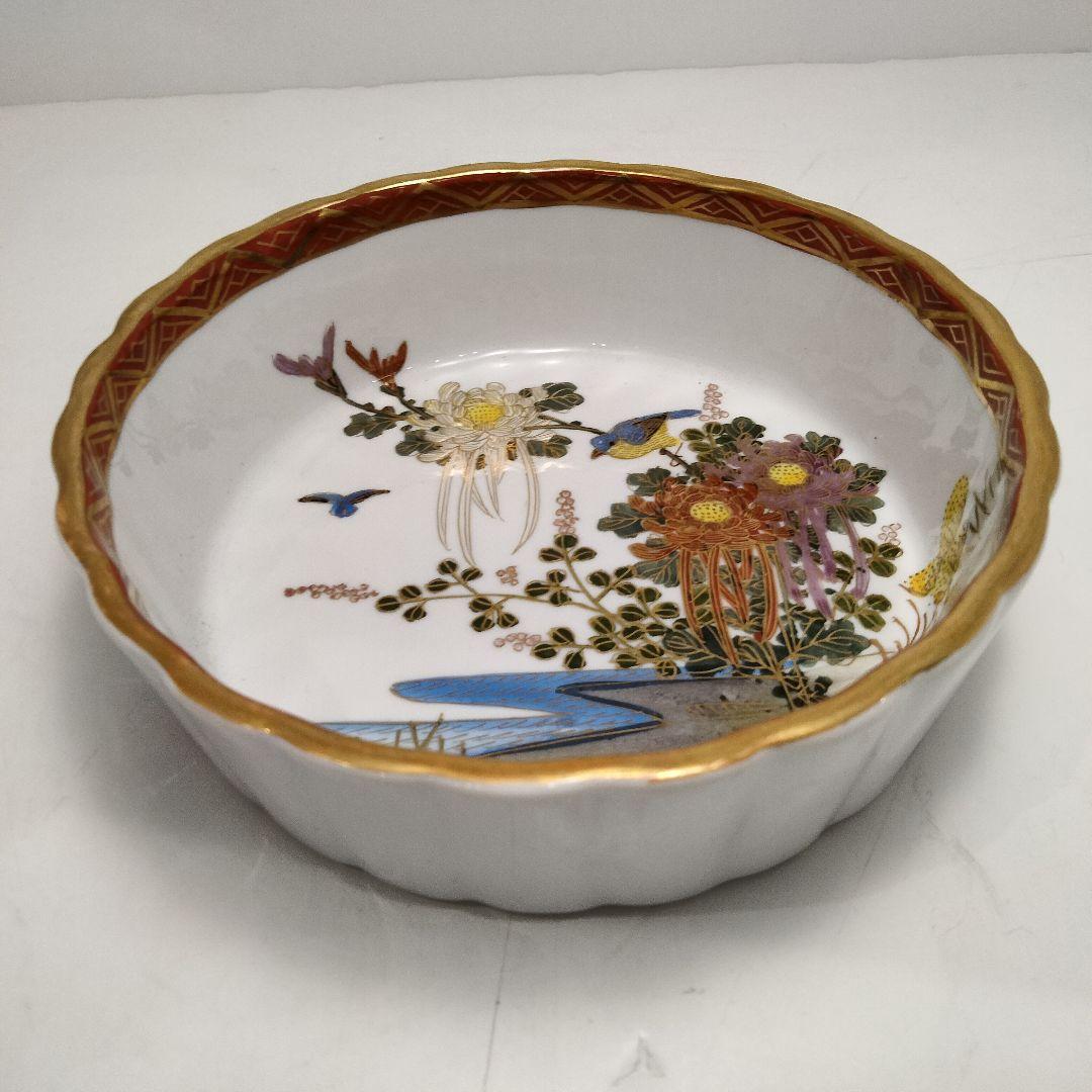 R127 江戸後期～明治期 九谷 金襴手花鳥紋オードブル皿 七点揃 時代箱付　F