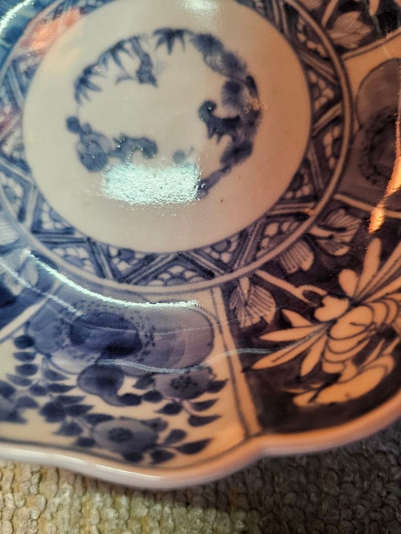 古伊万里 上手 江戸後期 藍柿右衛門様式 輪花なます皿 5客セット