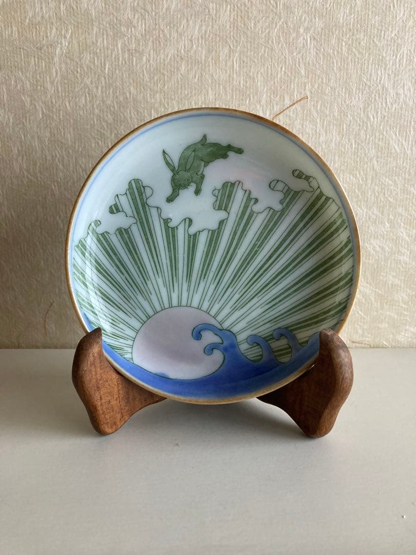 ◾️江戸中期様式　陽光×波兎文　色絵小皿（直径14cm）｜三鷹ギャラリー猫 購入