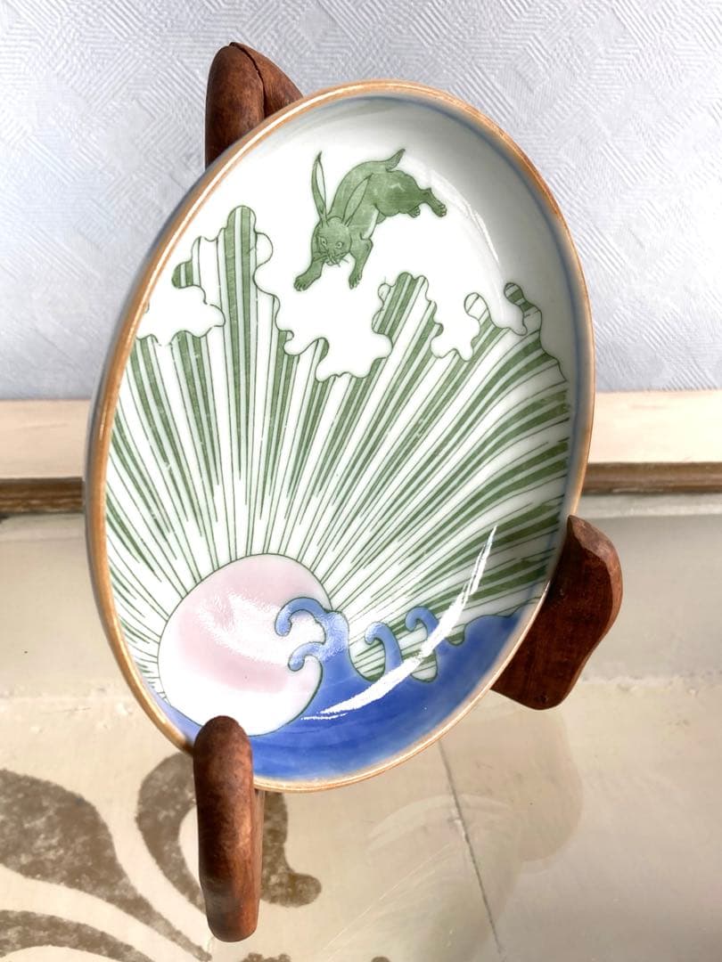 ◾️江戸中期様式　陽光×波兎文　色絵小皿（直径14cm）｜三鷹ギャラリー猫 購入