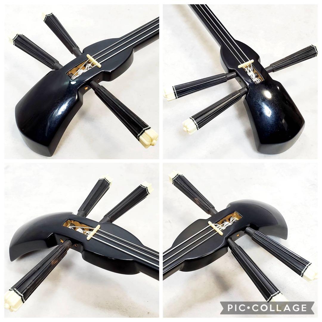 美品 沖縄三線 本蛇皮張り 高級クロコ調ハードケース付き 和楽器 三味線 弦楽器