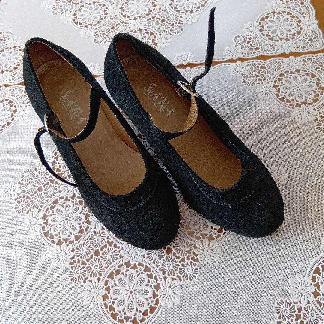 フラメンコ衣装セット 黒と白の水玉とダンスシューズ