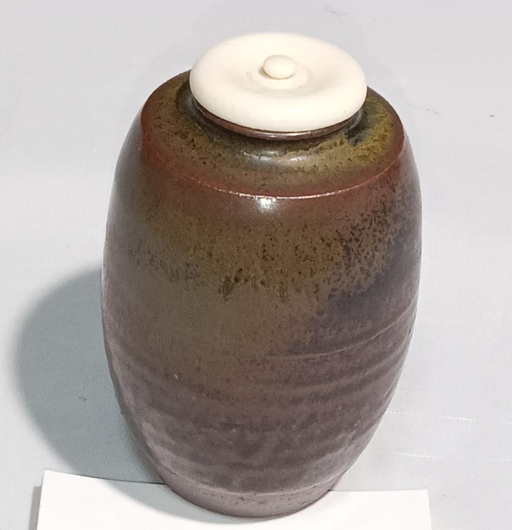 茶道具　丹波立杭焼　尾中信水窯　丹波肩衝茶入　鎌倉間道仕覆付　美品！！