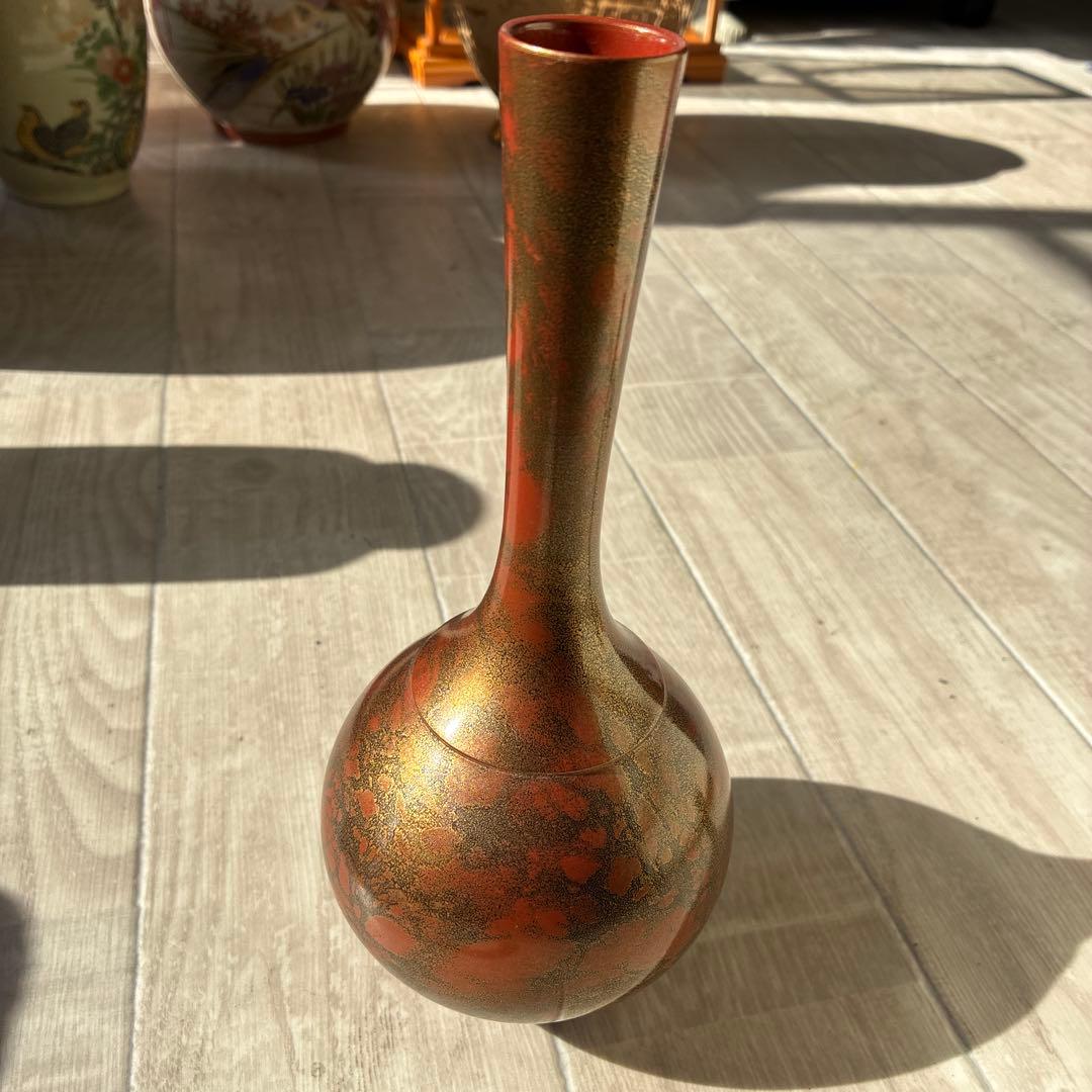 高岡銅器 花瓶 晴山作 赤系 花器 金属製 伝統工芸品 作家物
