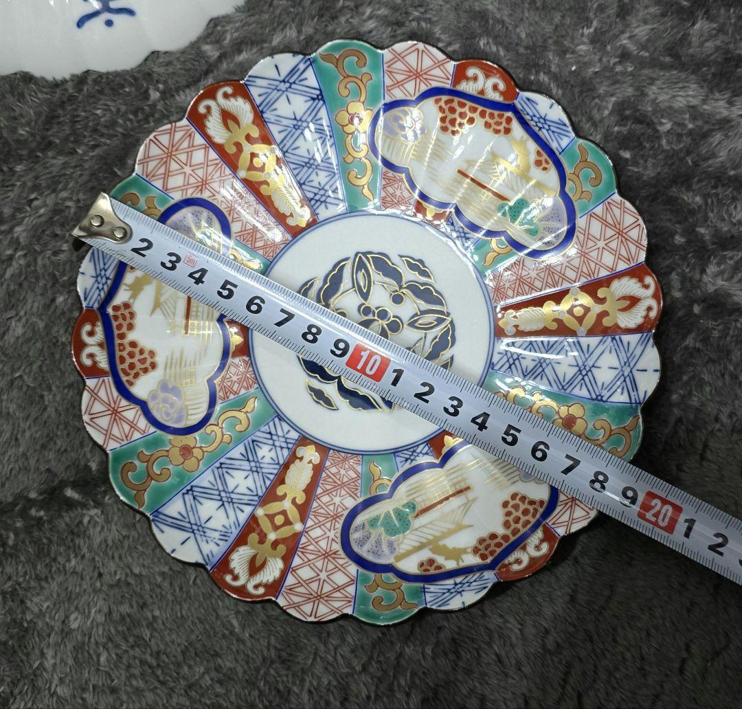 名品 林九郎 三方割元禄地紋和皿 古美術品(懐石料理道具輪花皿菊形皿)