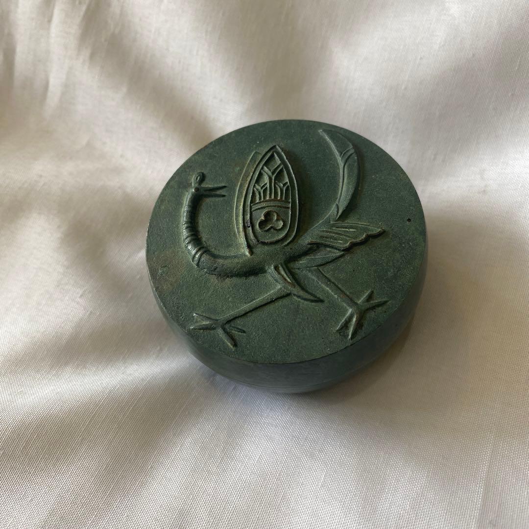 ボンボニエール 皇室 御下賜品 昭和４３年　新宮殿落成記念　棗型 鳳凰文 青銅