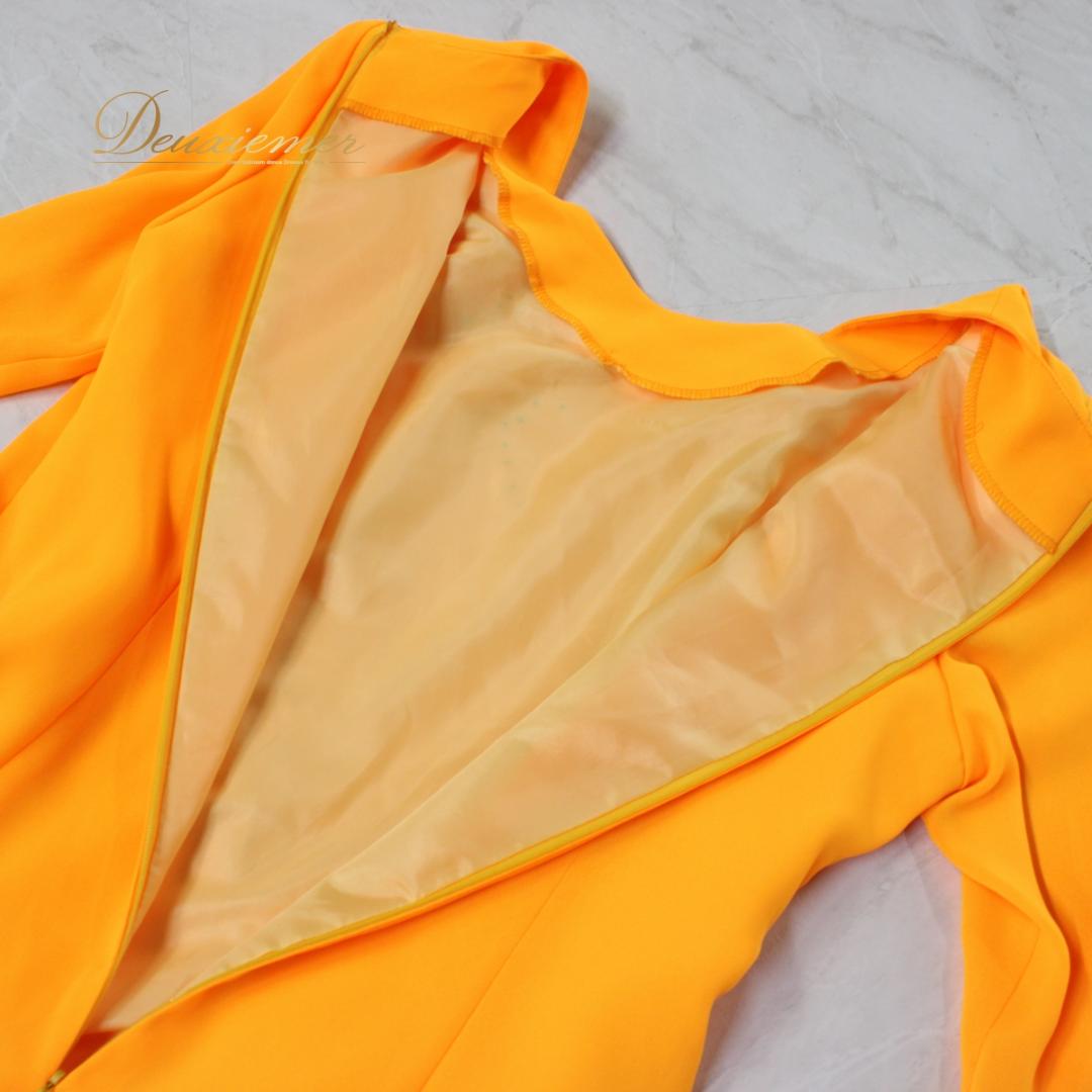 【日本製社交ダンス衣装】ワンピース ドレス オレンジ ラインストーン Mサイズ