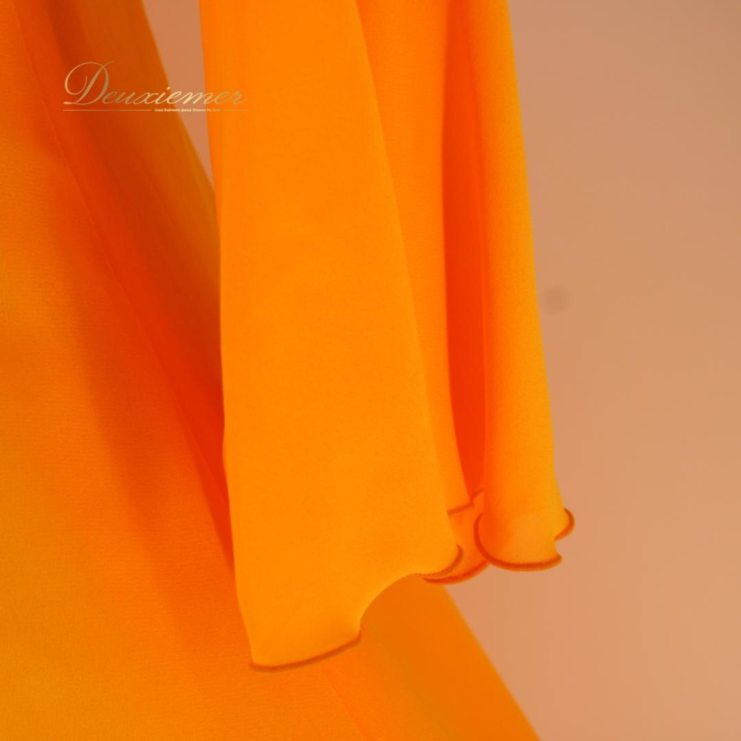 【日本製社交ダンス衣装】ワンピース ドレス オレンジ ラインストーン Mサイズ