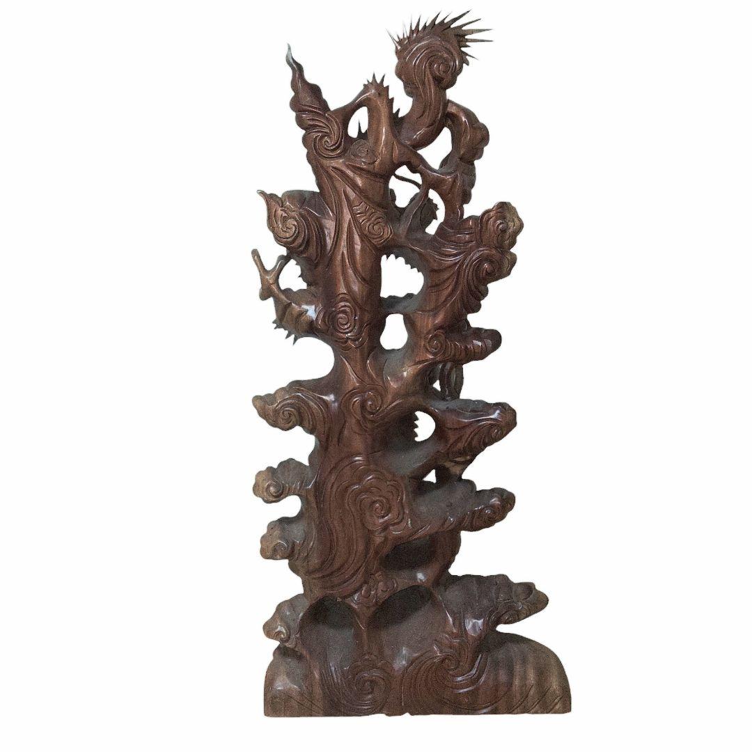 木彫　飛龍　透かし彫り　縁起物