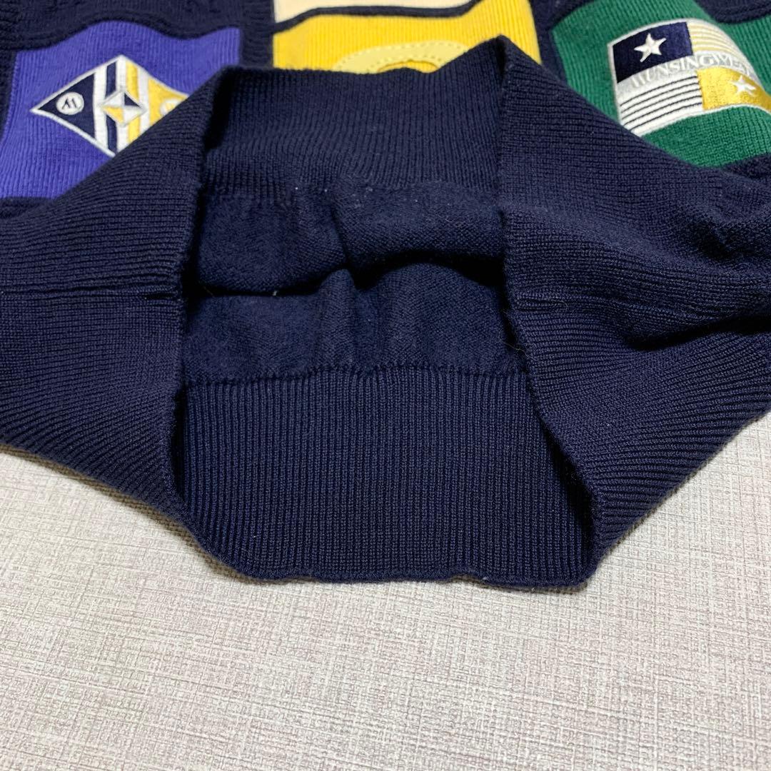 マンシングウェア ニット セーター パッチワーク ロゴ刺繍 Lサイズ