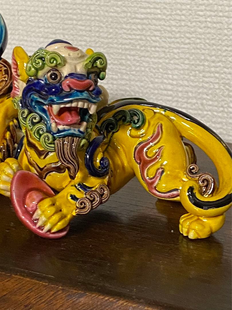 中国台灣宝石釉 貔貅獅子 招財魔除け 緣起物 箱付 希少品