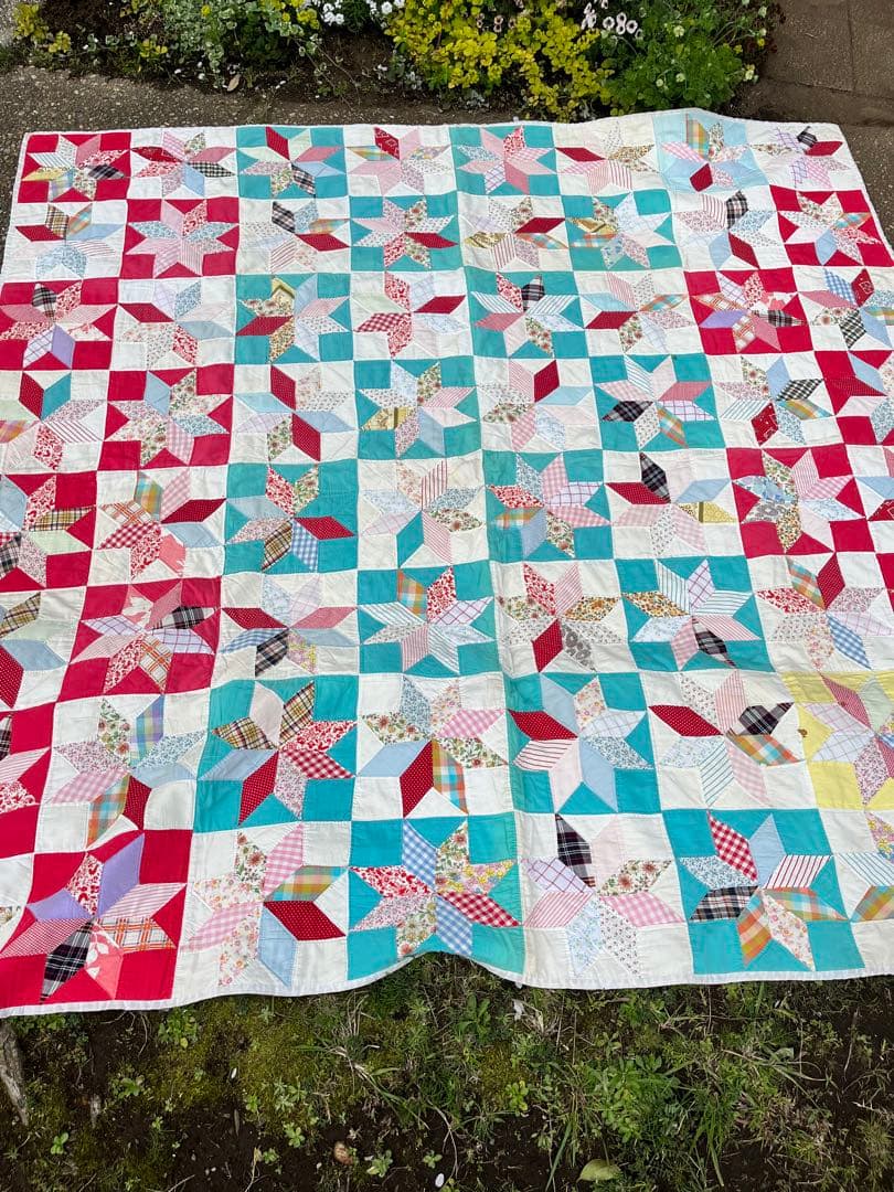 アンティーク　パッチワーク　キルト  フィードサック　美品