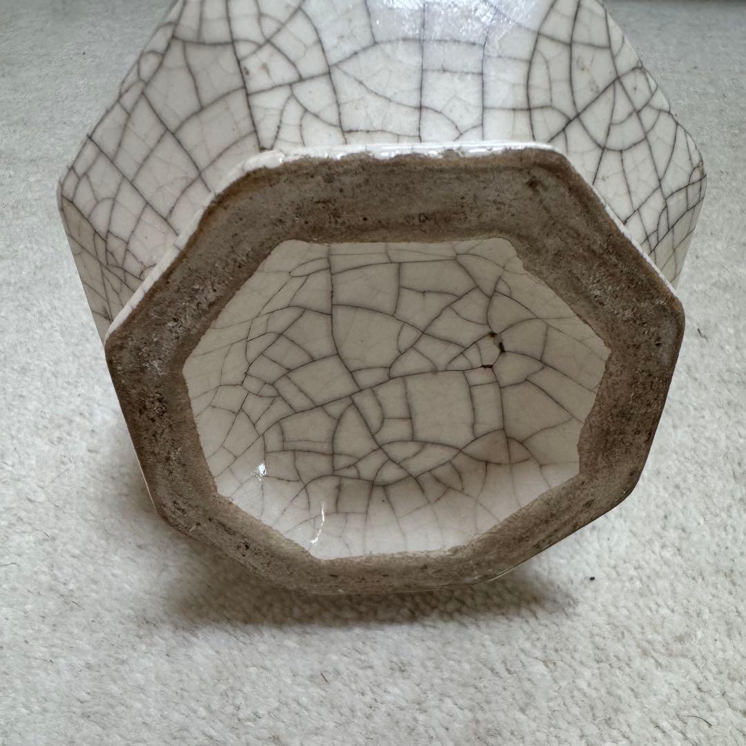 中国美術　八角面取　壺　花瓶　花器　氷裂貫入　骨董