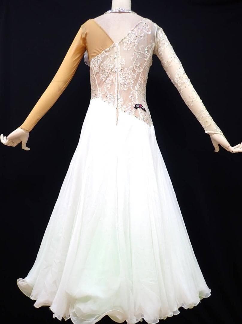 6360★タカダンス★オフ白×黄緑/レース/スタンダードドレス☆社交ダンス