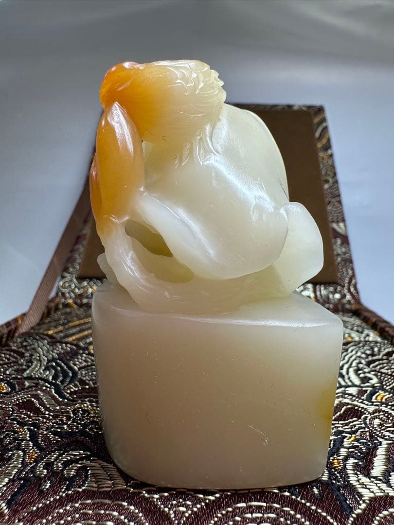 【花鳥】 蓮花　鳥　大材　美品　高級印材　篆刻　印石　寿山石　芙蓉　巧色　印材