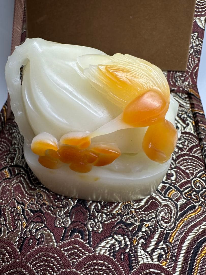 【花鳥】 蓮花　鳥　大材　美品　高級印材　篆刻　印石　寿山石　芙蓉　巧色　印材