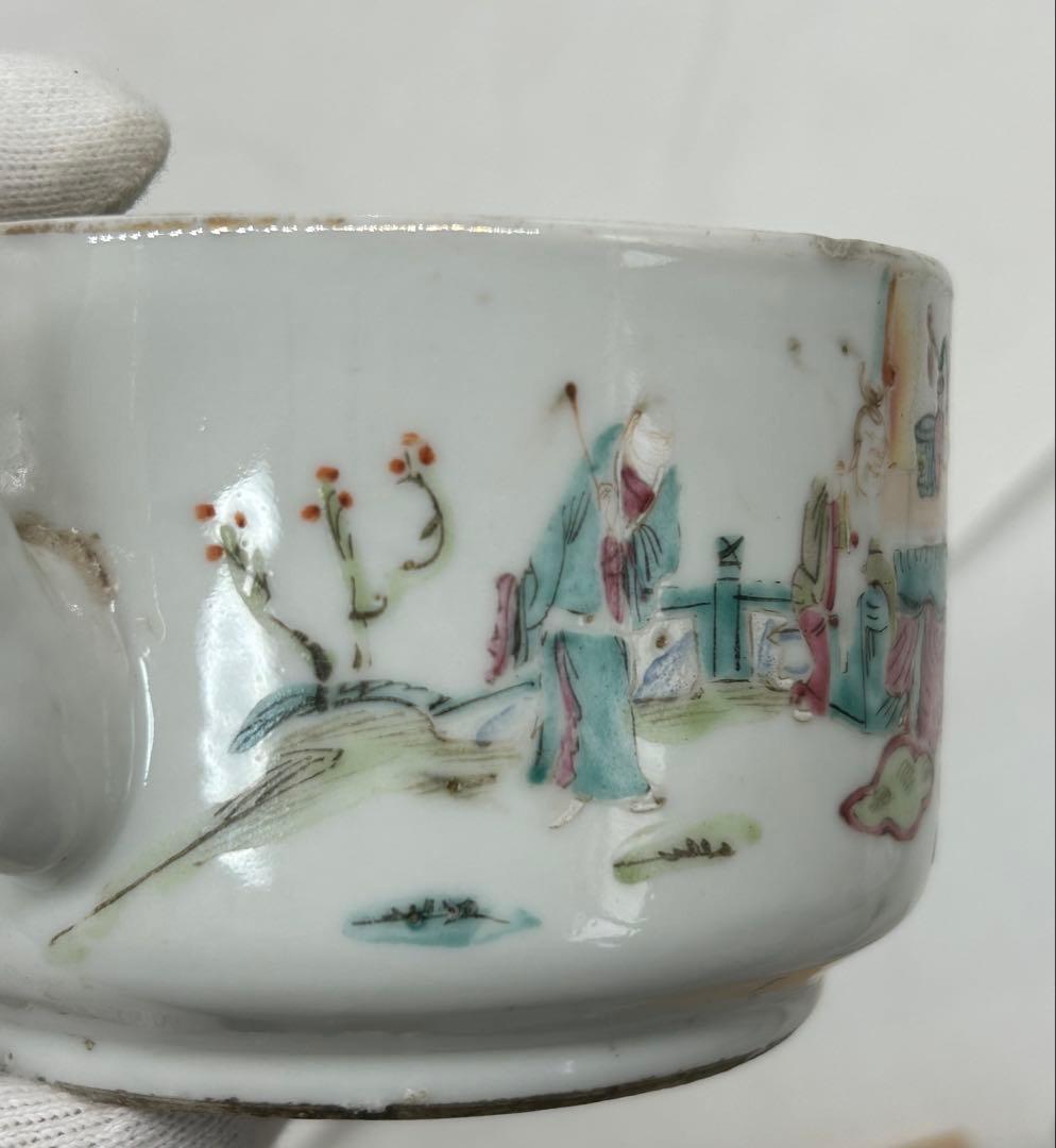 中国　清時代　粉彩人物紋急須　同治年製　送料込み1213