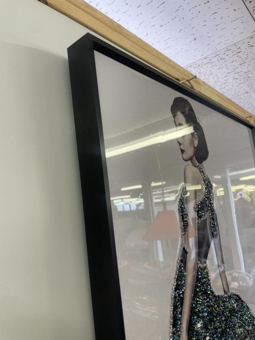 水晶絵　アートパネル　オードリーヘップバーン　石　立体　絵画　アート　ブラック