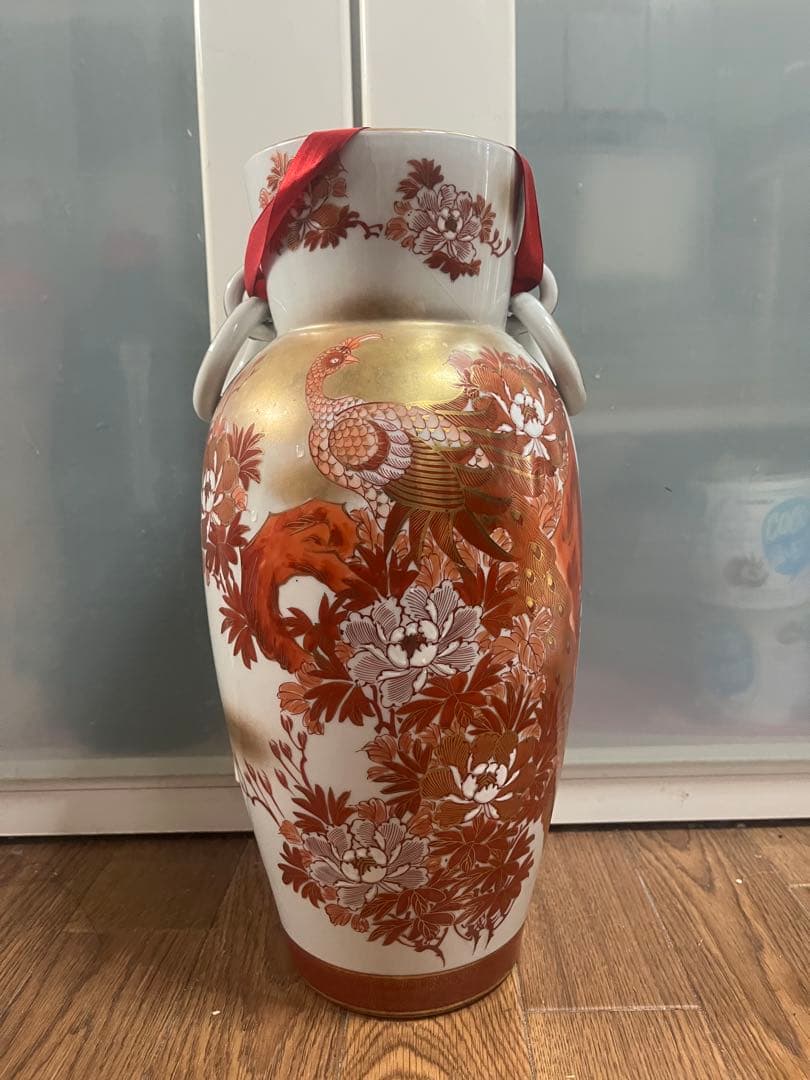 赤と金の火の鳥装飾陶器花瓶