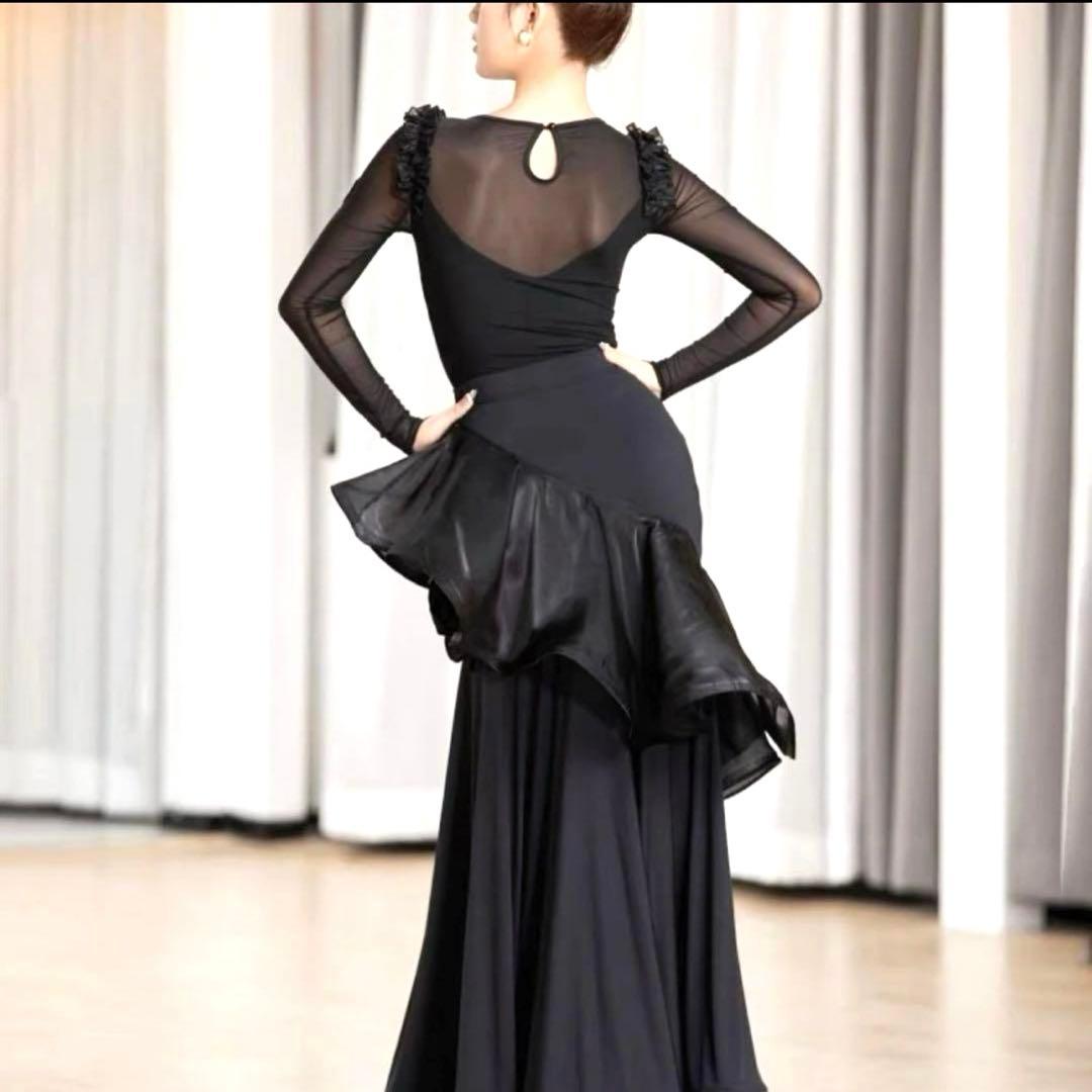 ゆめこK 社交ダンス用フリルドレス 黒色Mサイズ￼