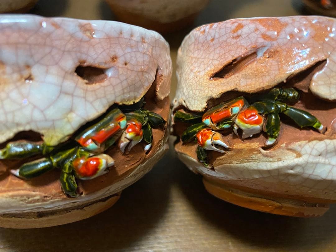 【希少！新品未使用】楽山焼　天神蟹煎茶器揃6点セット　急須　湯呑み　蟹細工　愛媛