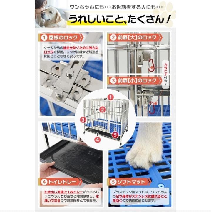 ペットケージ 犬小屋折りたたみ キャスタートレー幅110×奥行72×高さ92cm