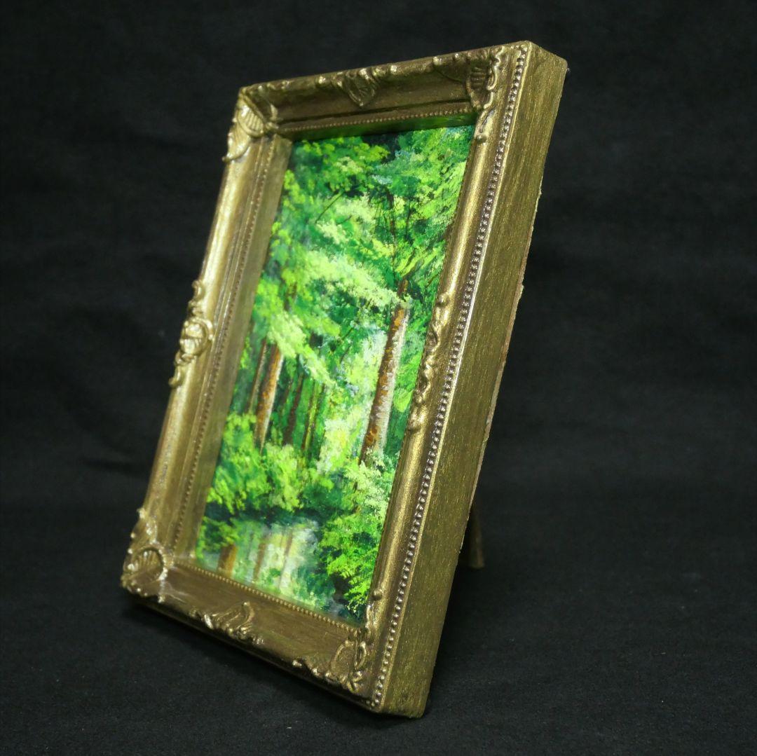 油絵 油彩 油彩画 絵 絵画 キャンバスパネル ミニ絵画【新緑の森】