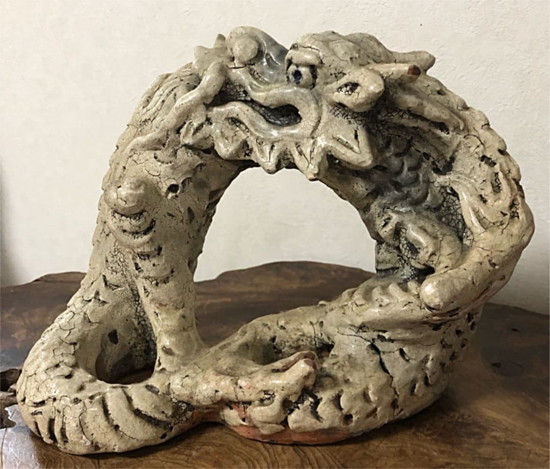 時代 白龍神 陶器 在銘 合わせ箱付き