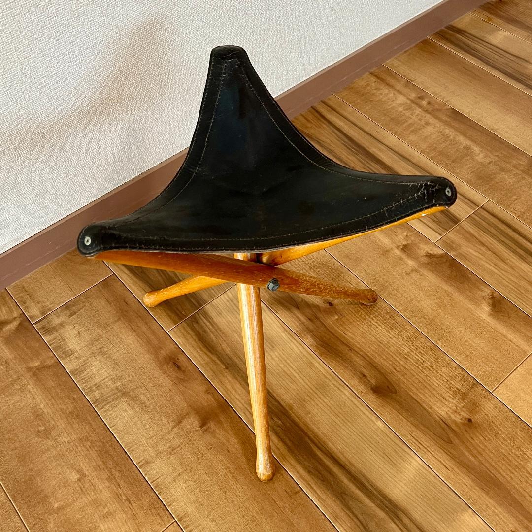 ハンティングチェア フランス製 ヴィンテージ レザースツール 折りたたみチェア