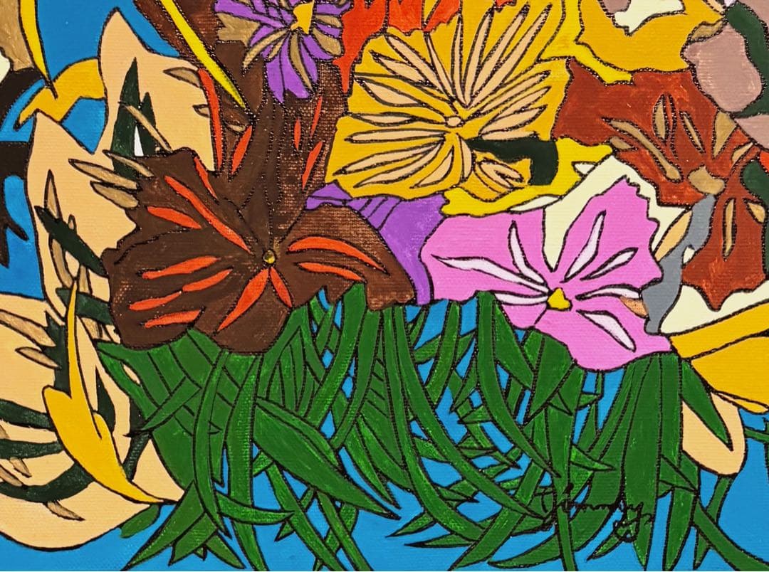 【F4号】手描き油彩　ジミー大西 ジャングルの眼　サイン　落款　額縁　未使用額