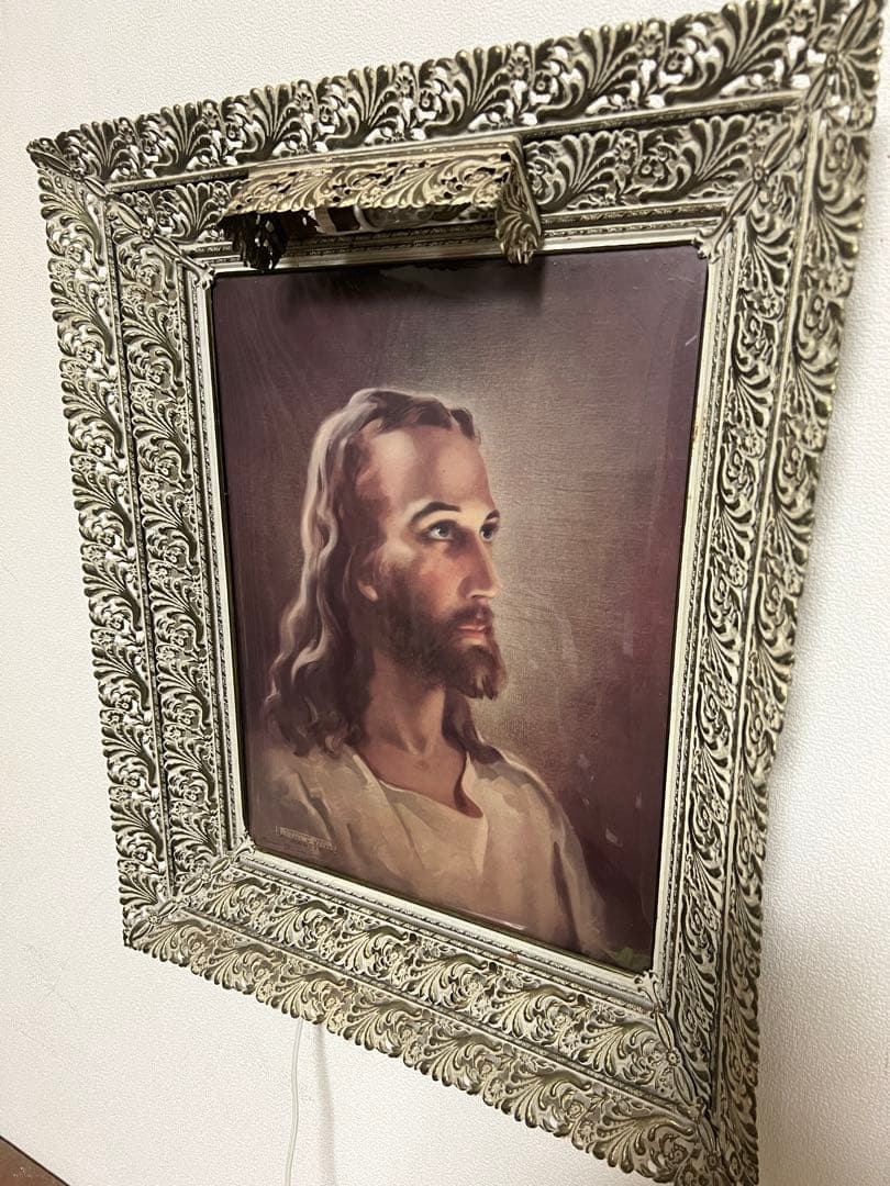 イエス・キリストの肖像画 照明付き ヴィンテージ