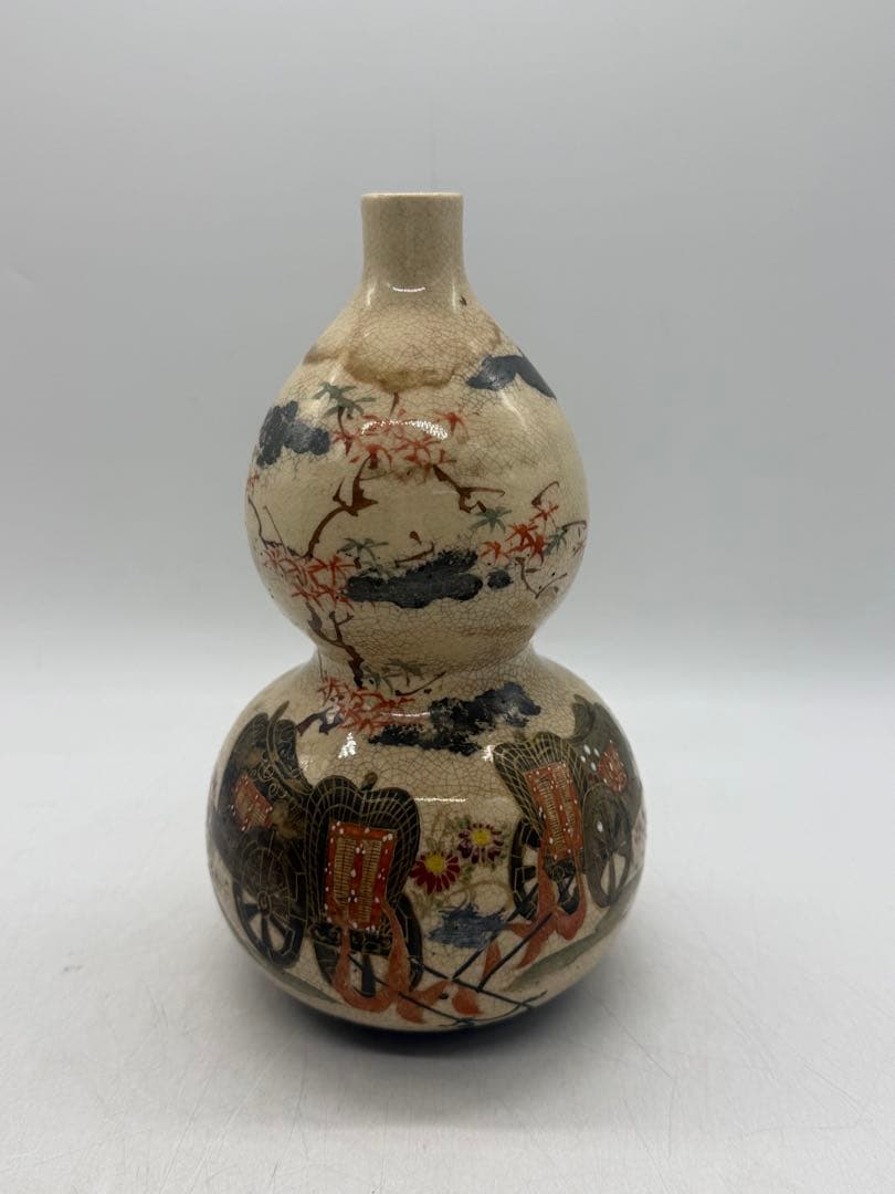 時代　仁清作　色絵金銀彩瓢箪型花車紋　共箱　茶道具　送料込み260122