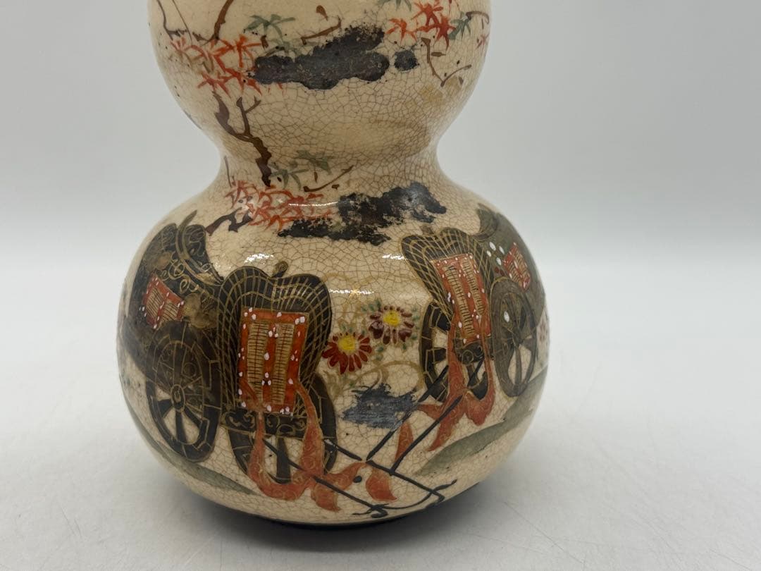 時代　仁清作　色絵金銀彩瓢箪型花車紋　共箱　茶道具　送料込み260122