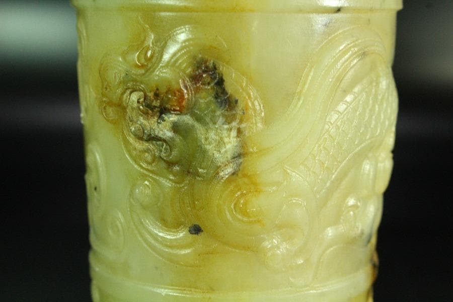 中国美術 砡石 刻 饕餮紋 杯 三件 コレクター蔵品(K-YC541)