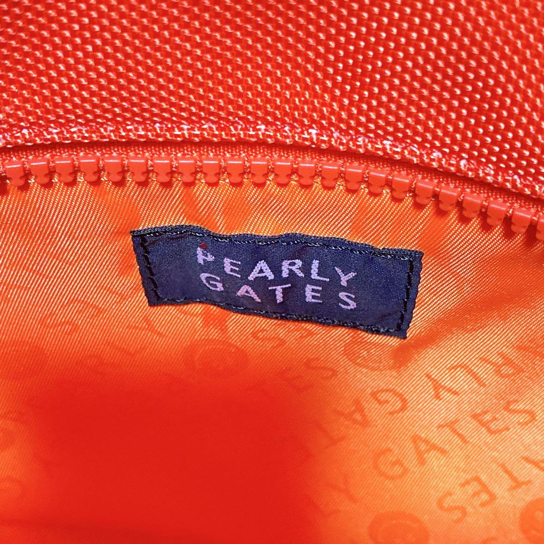 極美品 パーリーゲイツ ゴルフバッグ オレンジ ロゴチャーム付きカートバッグ