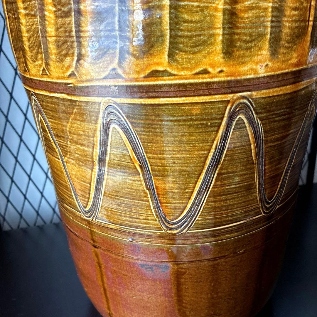 小鹿田焼　傘立て　高さ45㎝　櫛描き　刷毛目　飴　民藝