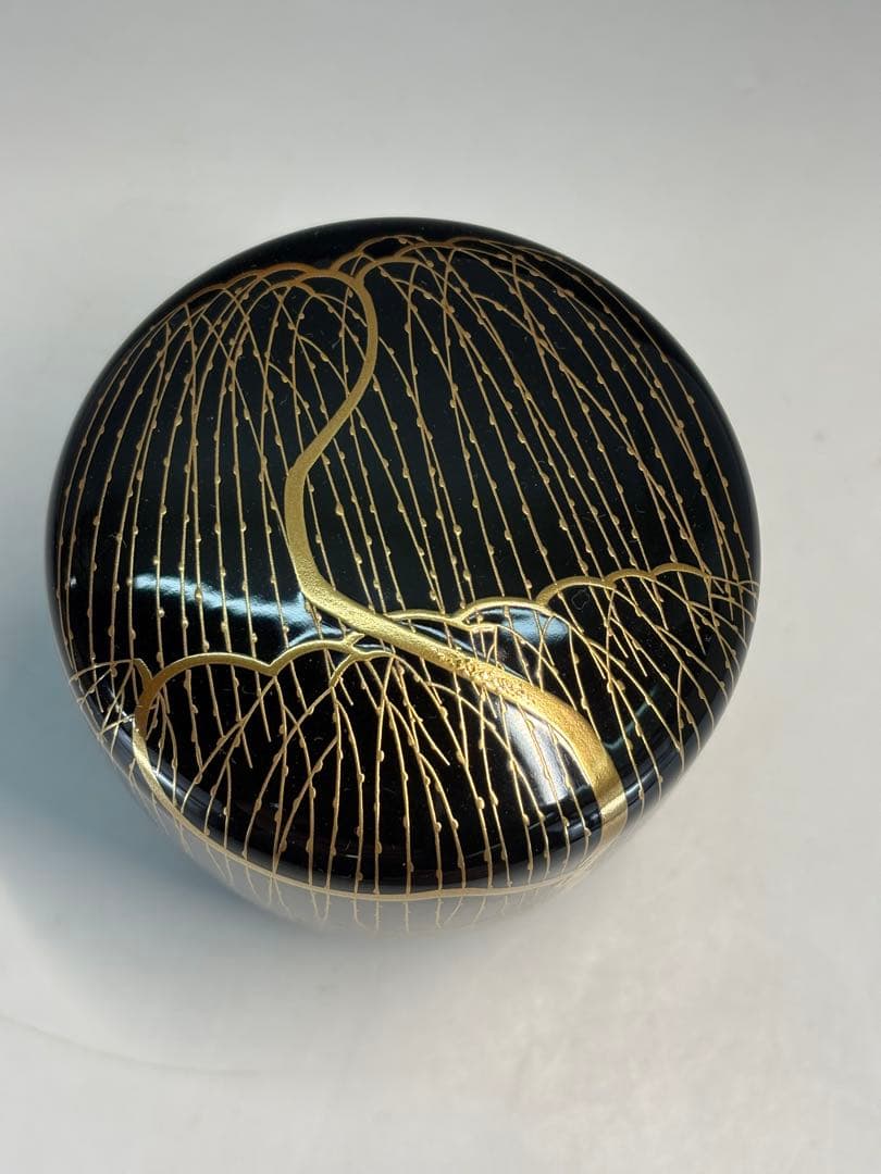 【中古品】田崎昭一郎造　芽柳蒔絵棗（共箱）