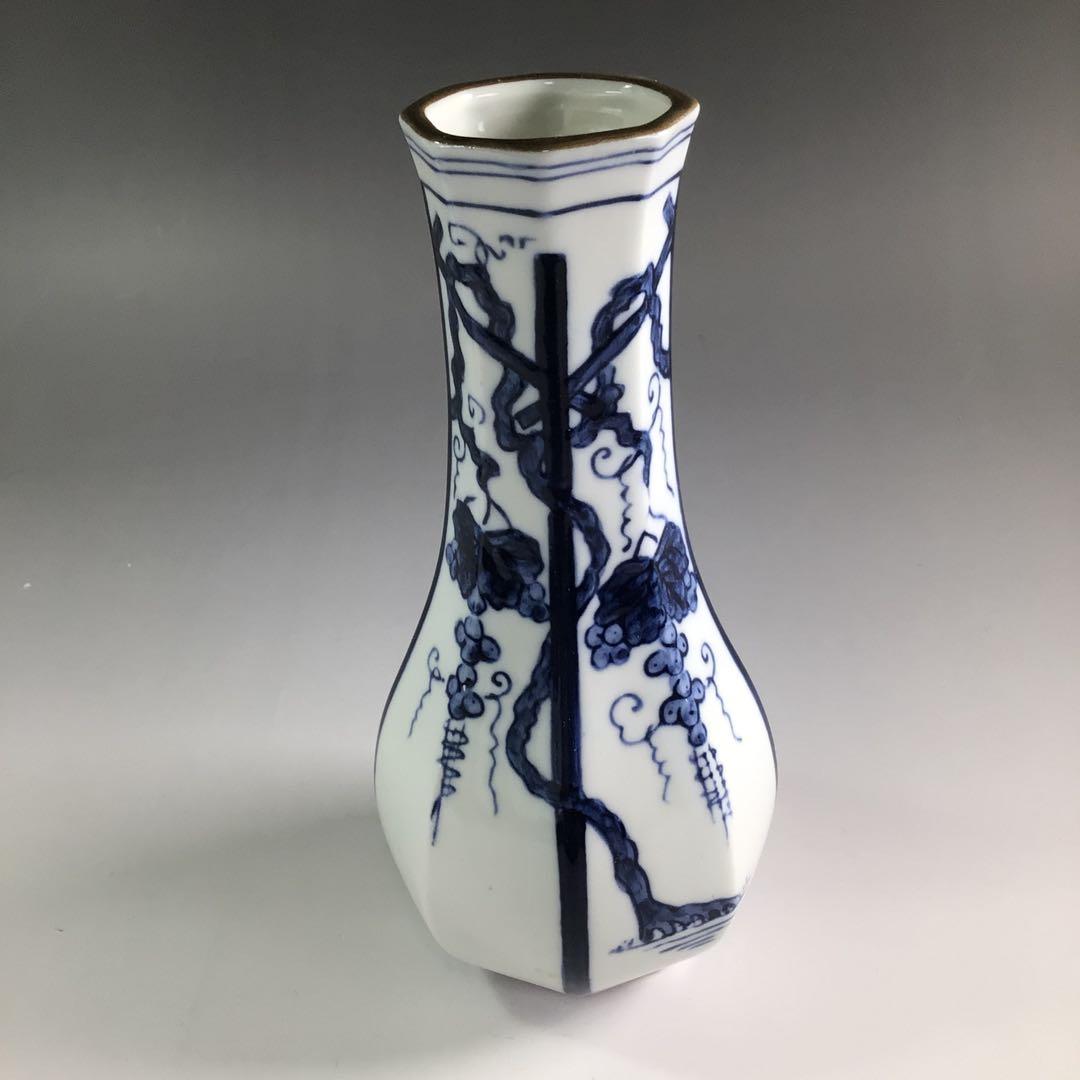 Ｐ８２６　皆具　『鈴木康月造』『染付ぶどう棚絵』　共箱　茶道具