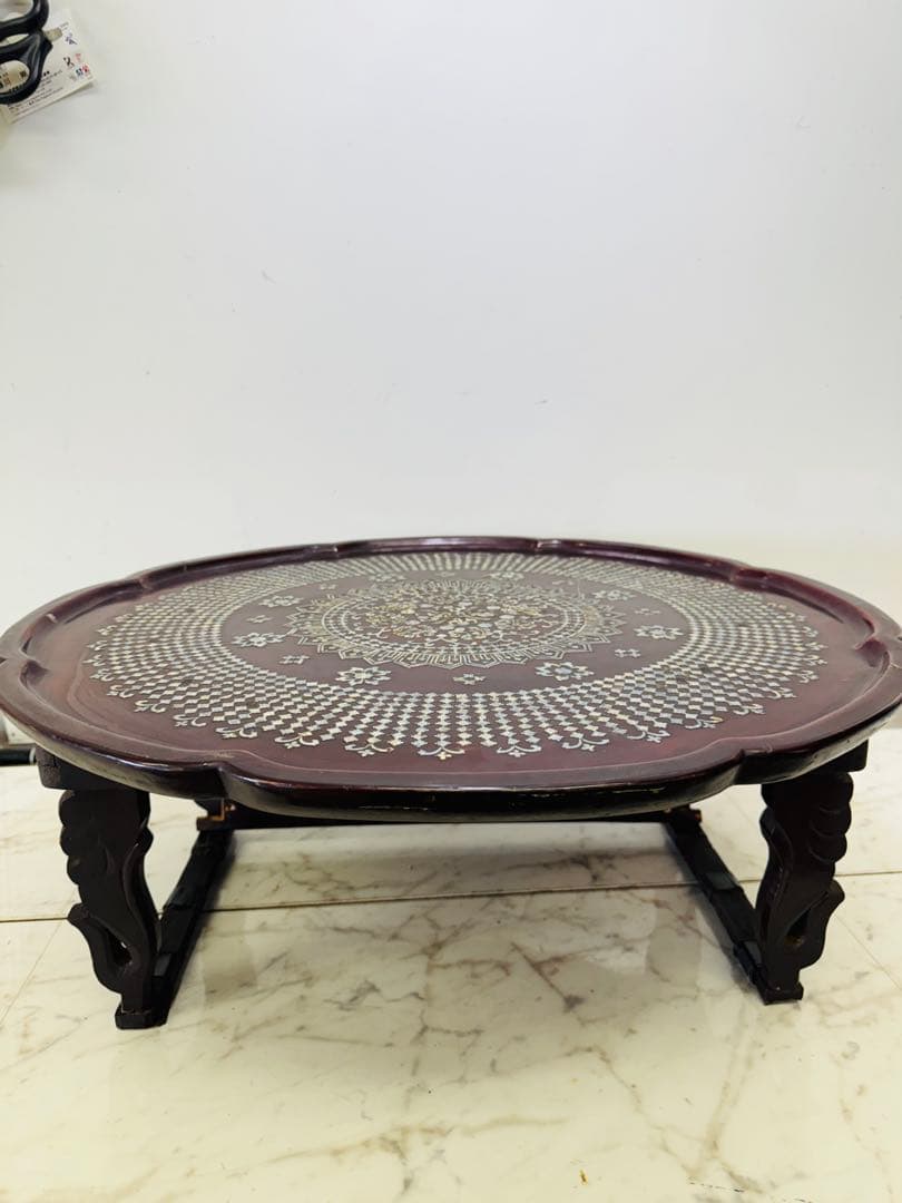 螺鈿 丸座卓 ローテーブル アンティーク ちゃぶ台 折りたたみ机 円形 テーブル