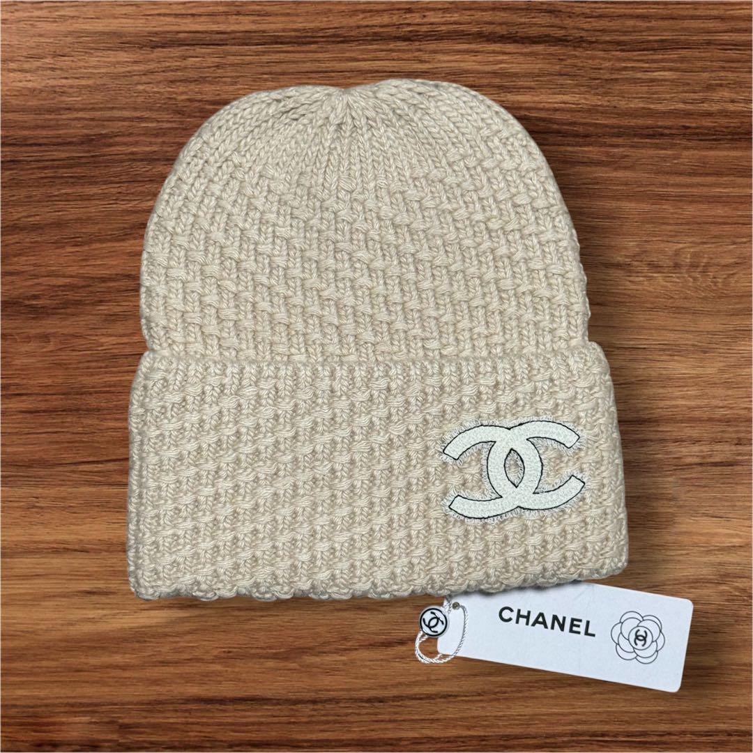 CCロゴ ニット帽 ベージュ編み込み